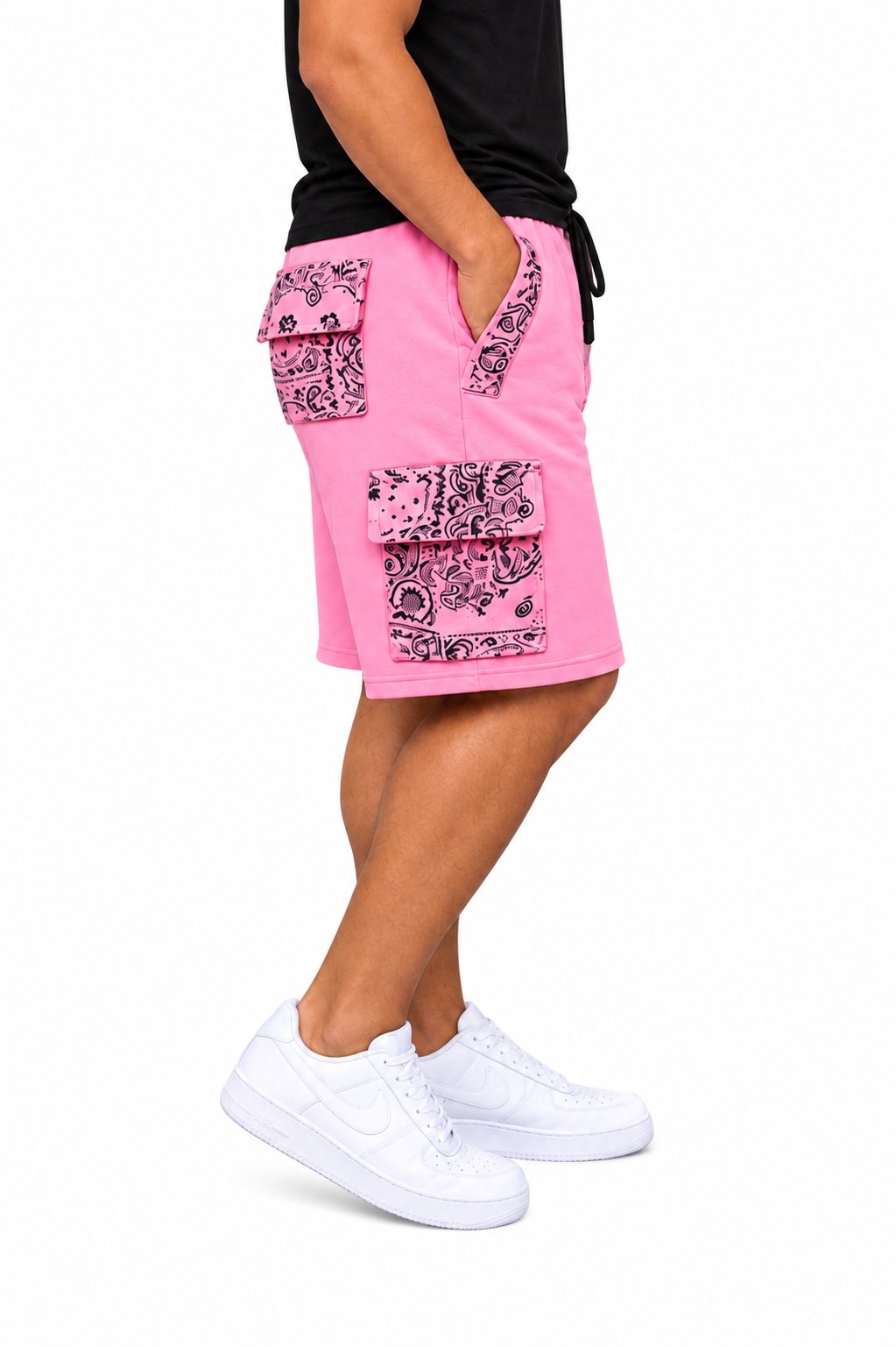 Paisley Cargo Shorts (Pink/Black)