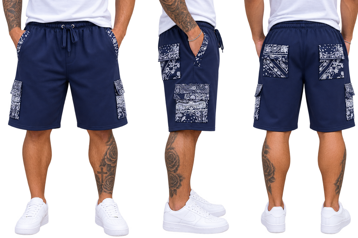 Paisley Cargo Shorts (Navy)