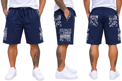 Paisley Cargo Shorts (Navy)