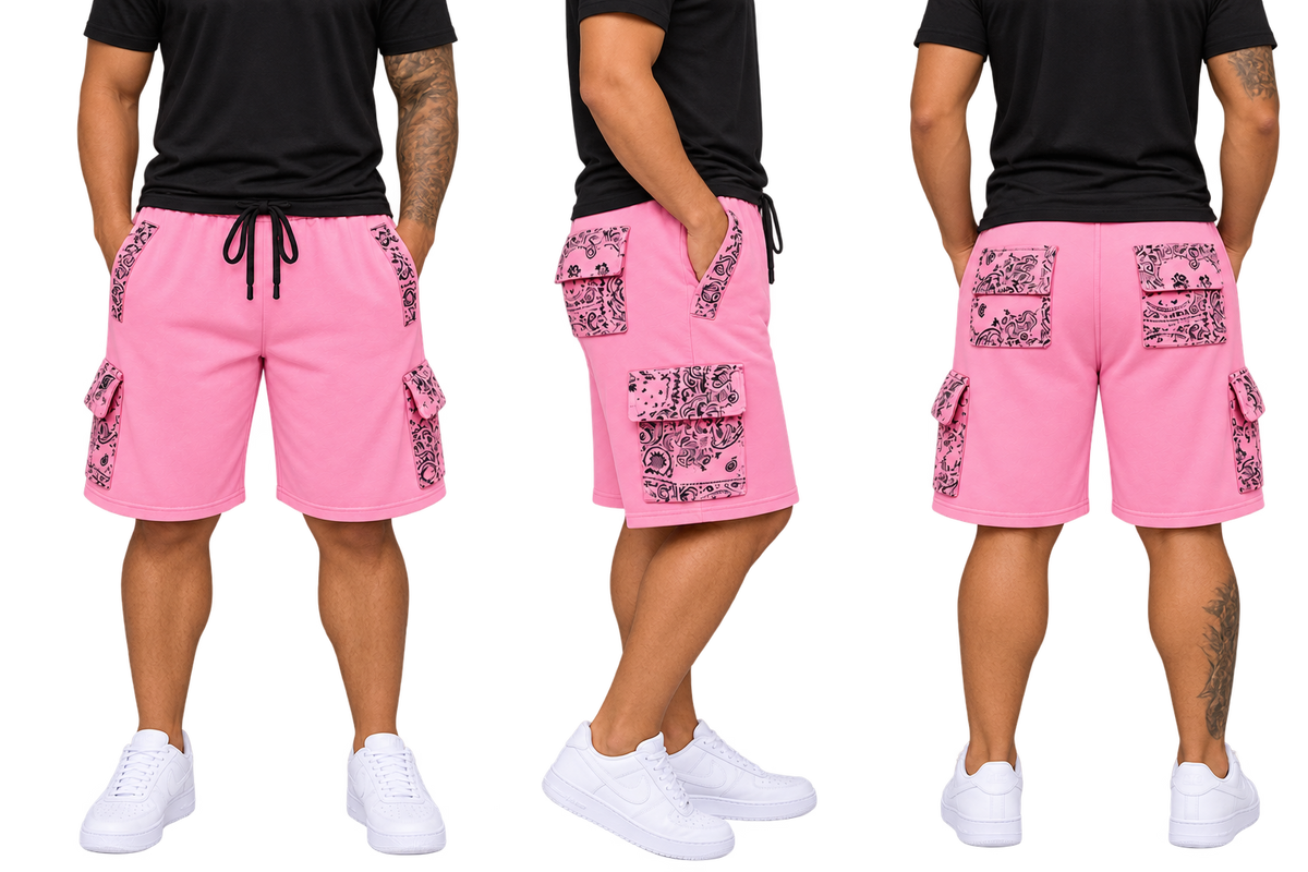 Paisley Cargo Shorts (Pink/Black)