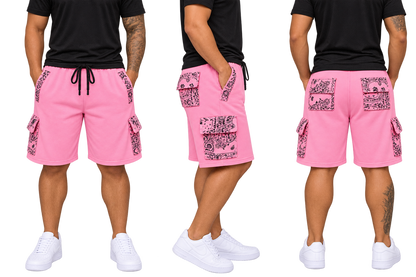 Paisley Cargo Shorts (Pink/Black)