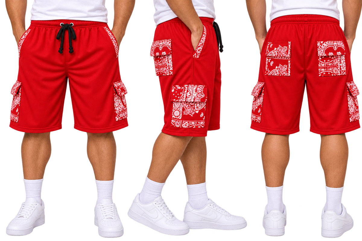 Paisley Cargo Shorts (Red)