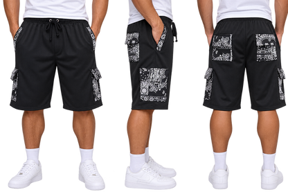 Paisley Cargo Shorts (Black)