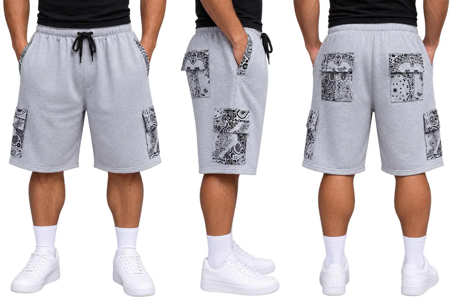 Paisley Cargo Shorts (Grey)