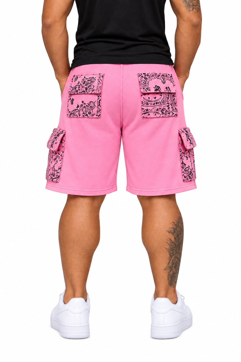 Paisley Cargo Shorts (Pink/Black)