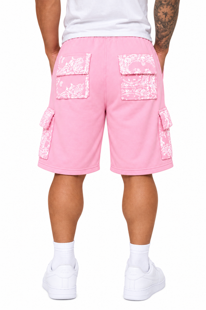 Paisley Cargo Shorts (Pink/White)