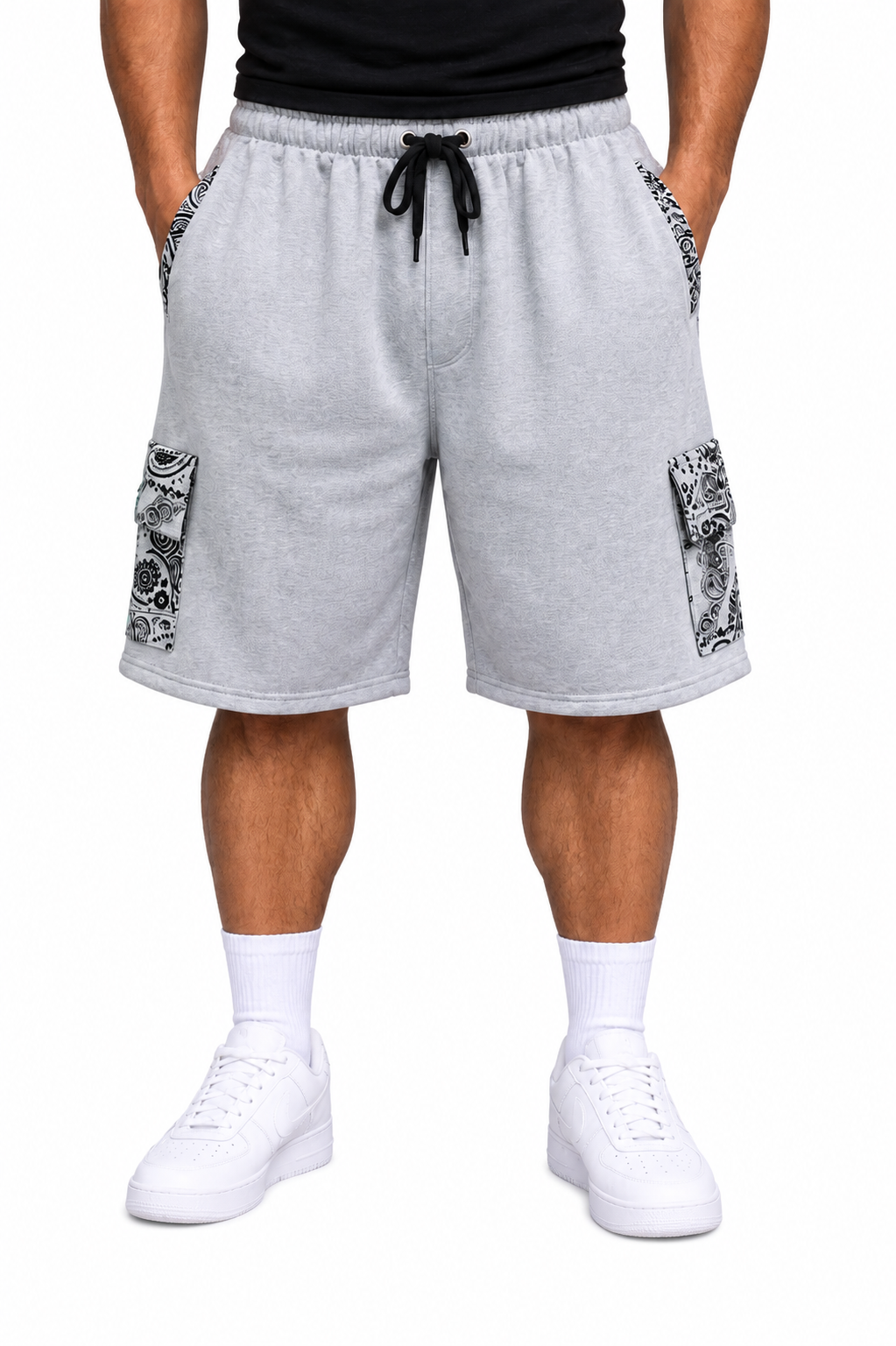 Paisley Cargo Shorts (Grey)