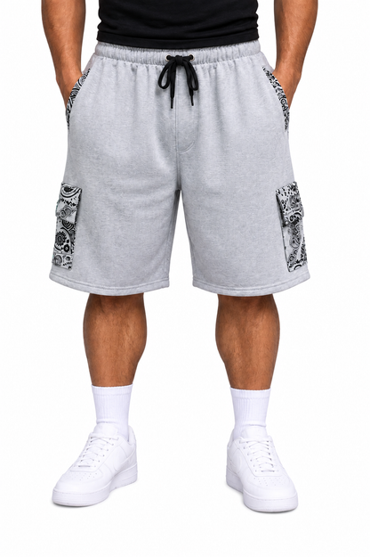 Paisley Cargo Shorts (Grey)