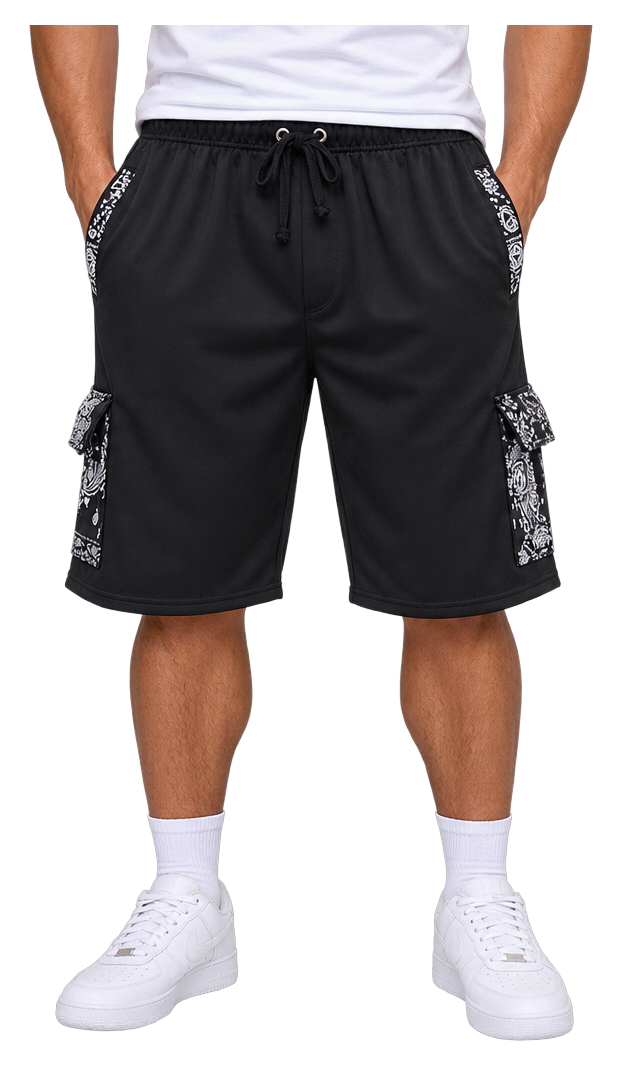 Paisley Cargo Shorts (Black)
